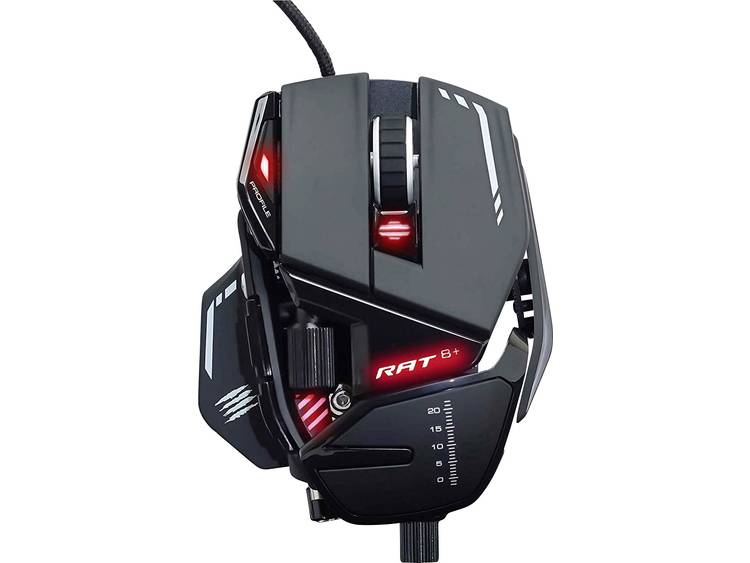 MadCatz R.A.T. 8 + Gaming-muis USB Optisch Ergonomisch, Verlicht, Polssteun, Gewichtsreductie, GeÃ¯ntegreerd profielgeheugen - Zwart