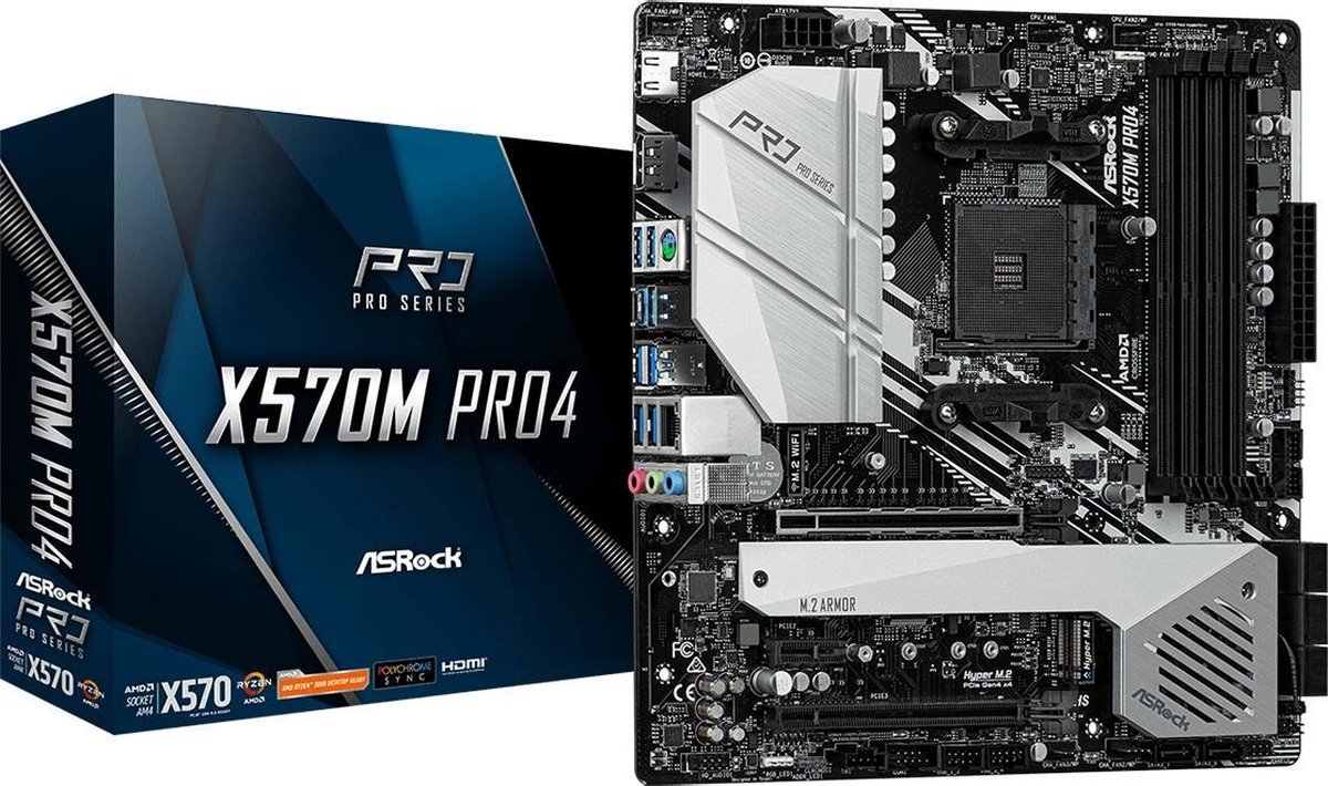 ASRock X570M Pro4 Moederbord Socket AMD AM4 Vormfactor Micro-ATX Moederbord chipset AMDÂ® X570