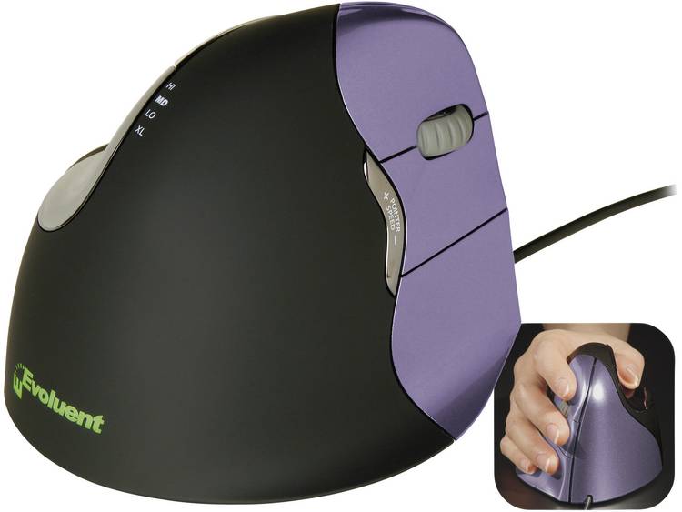 Evoluent Vertical Mouse 4 VM4S WiFi-muis USB Optisch Ergonomisch, Lila - Zwart