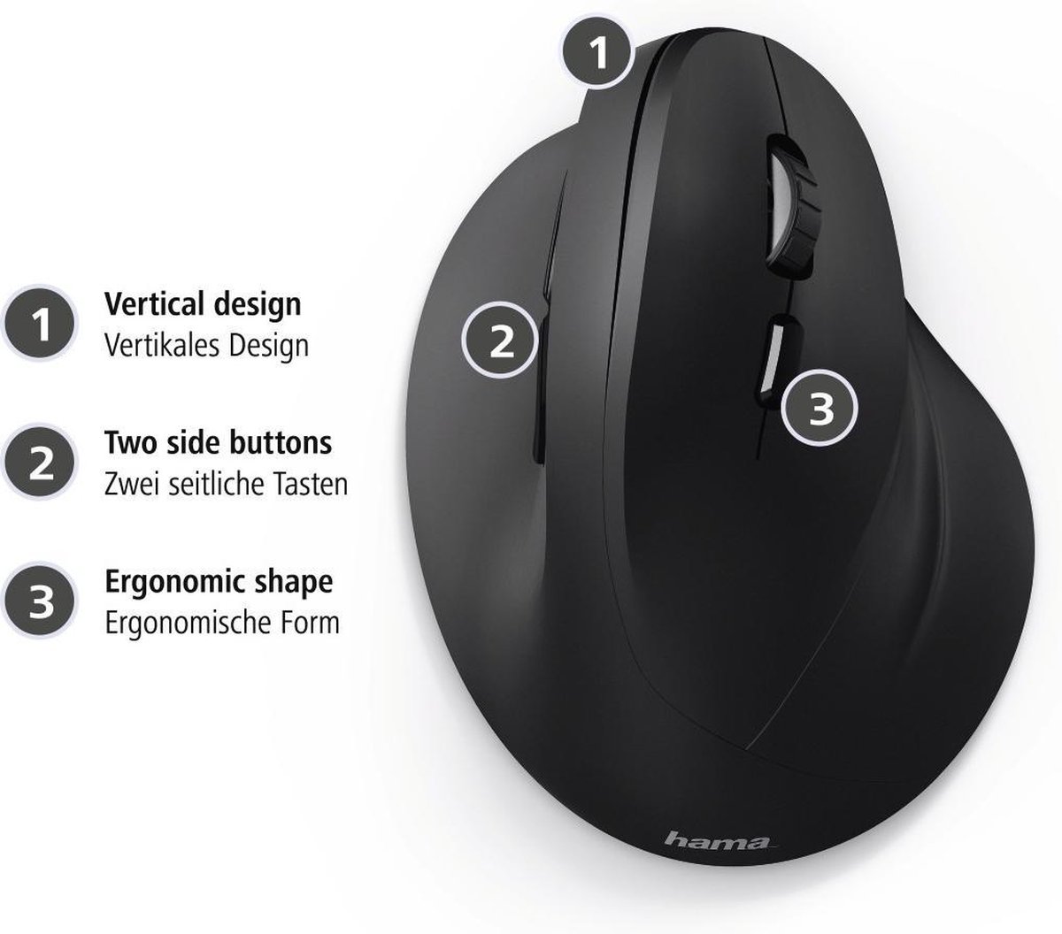 Hama EMW-500 Ergonomische muis Radiografisch Optisch Ergonomisch - Zwart