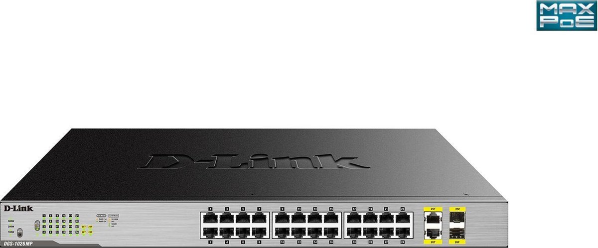 D-link 26-Port Layer2 PoE+ Gigabit Switch Netwerk switch 26 poorten