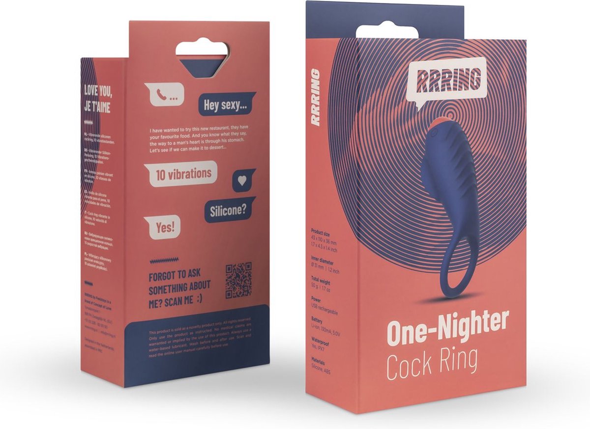 Feelz Toys Rring One Nighter Penis Ring with Vibration USB Silicone - Blauw