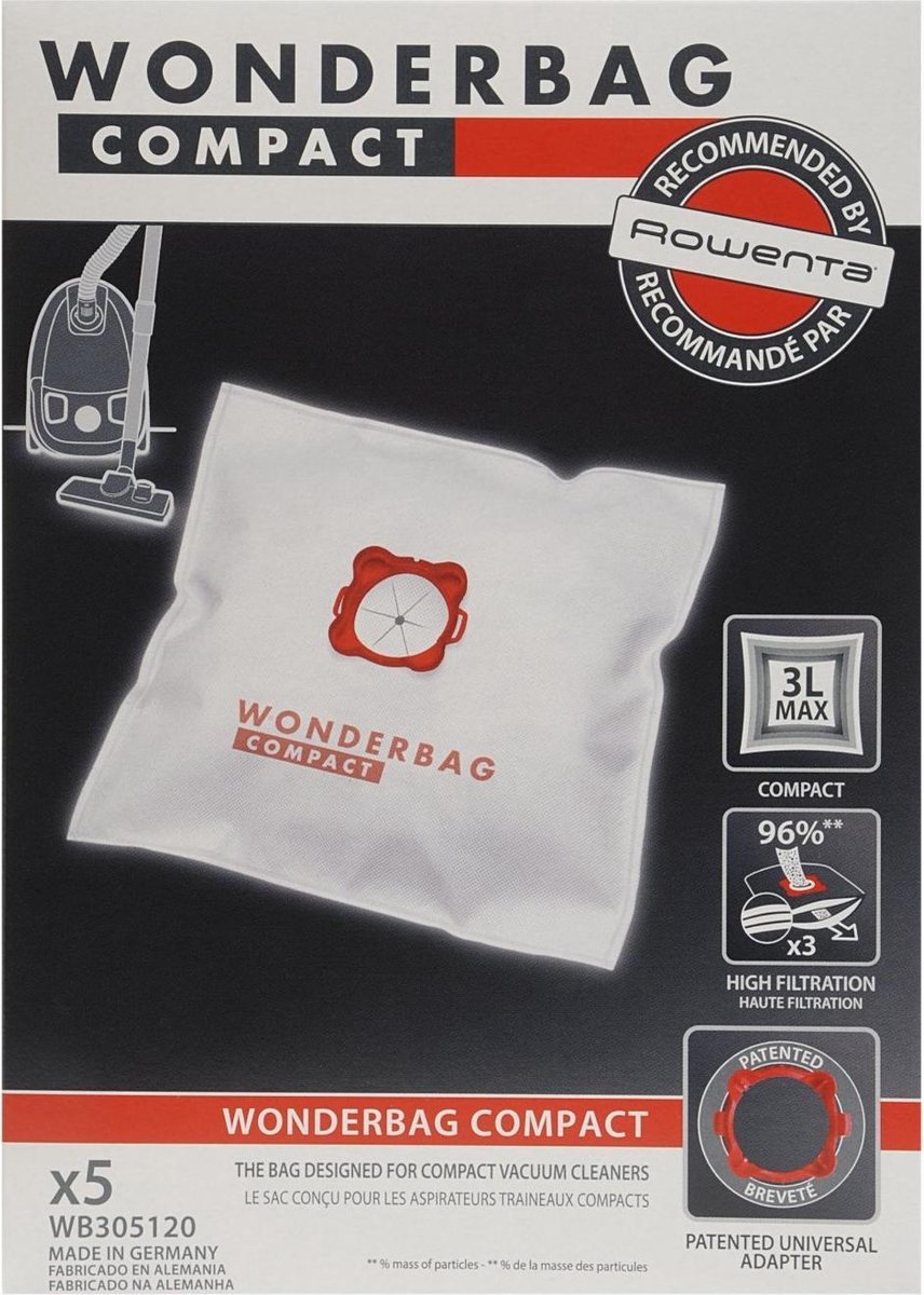 Rowenta stofzuigerzak wonderbag Compact 5 zakken + 1 adapter