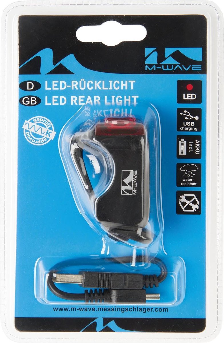 M-wave Achterlicht HELIOS K1.1 USB LED werkt op een accu - Zwart