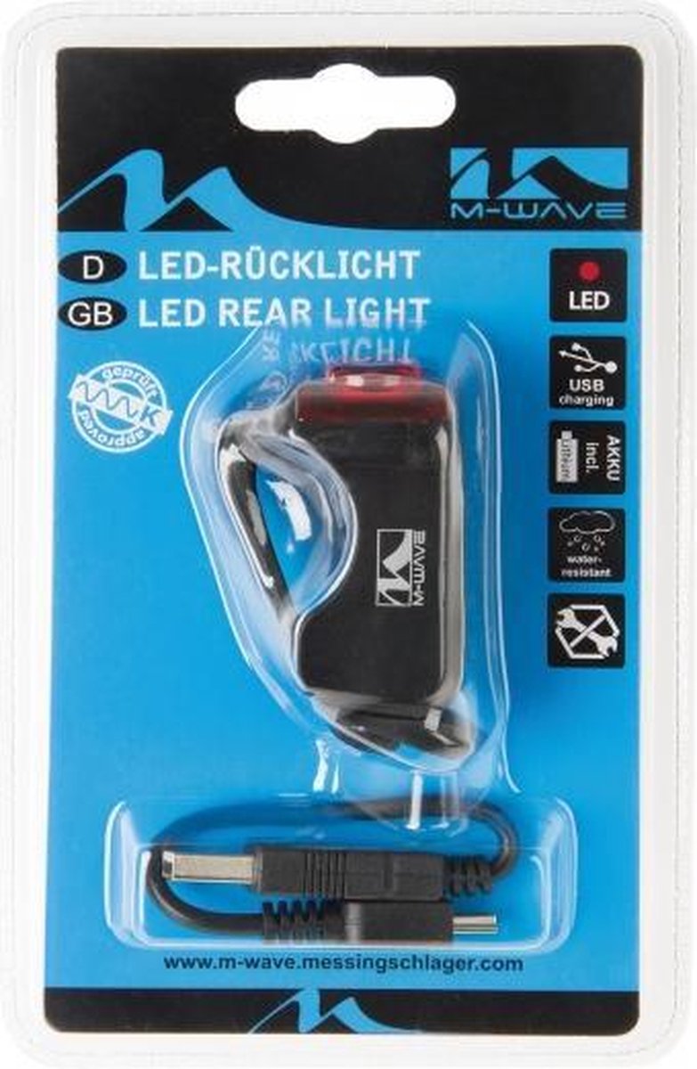 M-wave Achterlicht HELIOS K1.1 USB LED werkt op een accu - Zwart