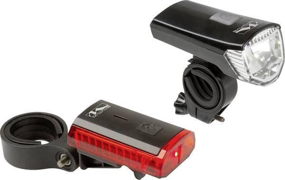 M-wave Fietsverlichtingsset ATLAS K 11 USB LED werkt op een accu - Zwart