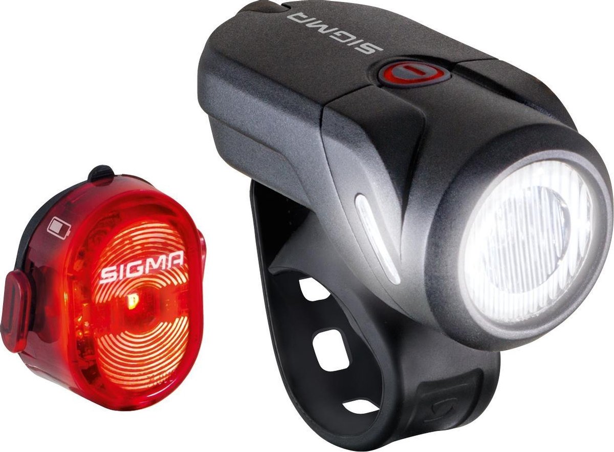 Sigma Fietsverlichtingsset AURA 35 / Nugget Set LED werkt op een accu - Zwart