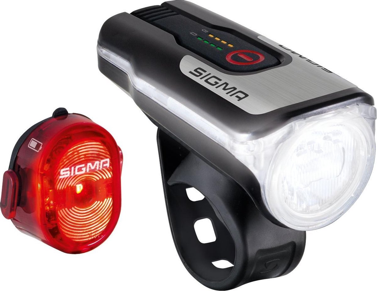 Sigma Fietsverlichtingsset AURA 80 / Nugget Set LED werkt op een accu - Zwart