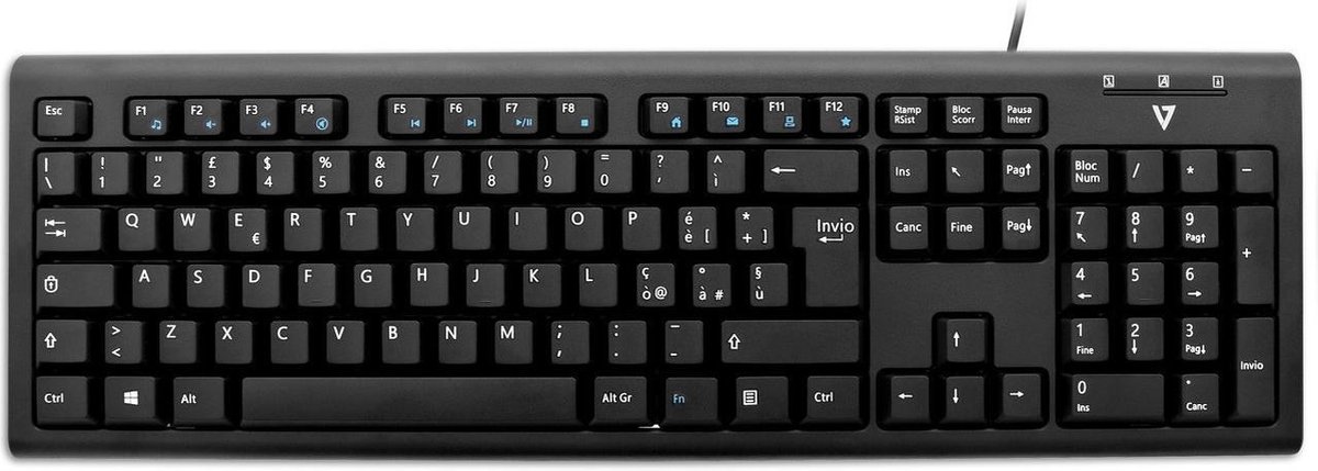 V7 KU200IT Toetsenbord QWERTZ, Italiaans - Zwart