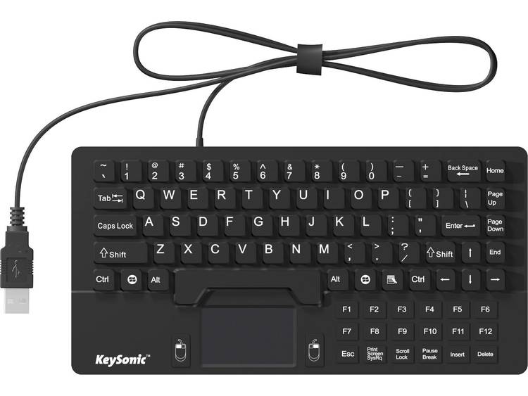 Keysonic KSK-5031 IN (UK) Toetsenbord QWERTY, UK-Engels Siliconemembraan, Waterdicht (IPX7),GeÃ¯ntegreerd touchpad, Muisknoppen - Zwart