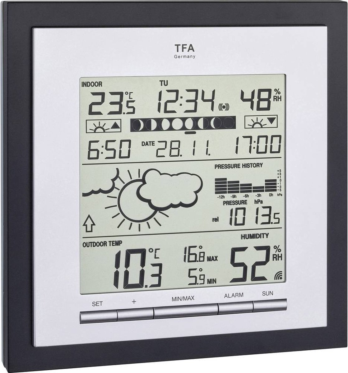 TFA Dostmann Linea Plus 35.1144.01 Digitaal draadloos weerstation Voorspelling voor 12 tot 24 uur