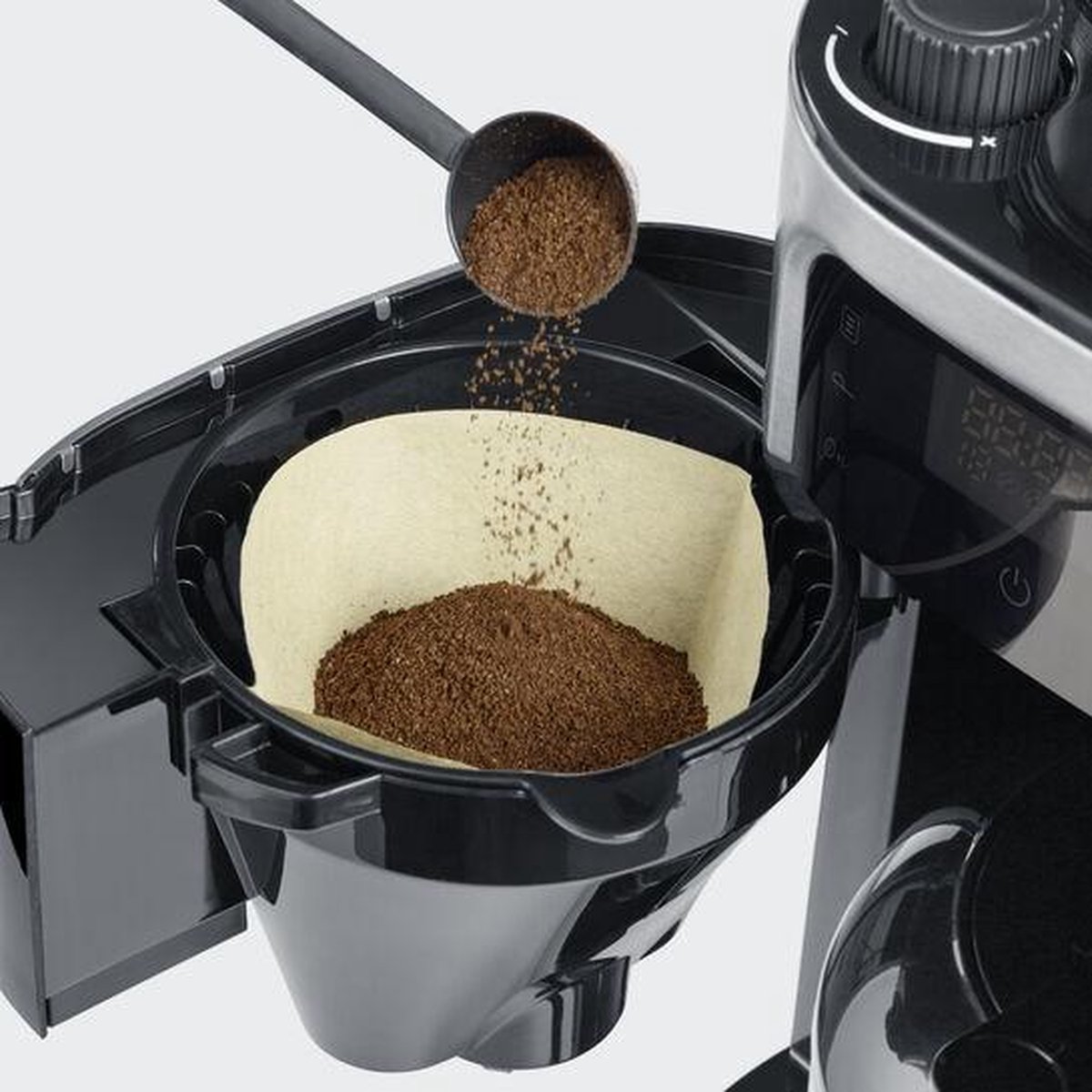Severin Filterkaffeemaschine mit Mahlwerk und Edelstahl-Thermokanne, Koffiezetapparaat, RVS (geborsteld) Capaciteit koppen: 8 Display, Thermoskan, Met - Zwart