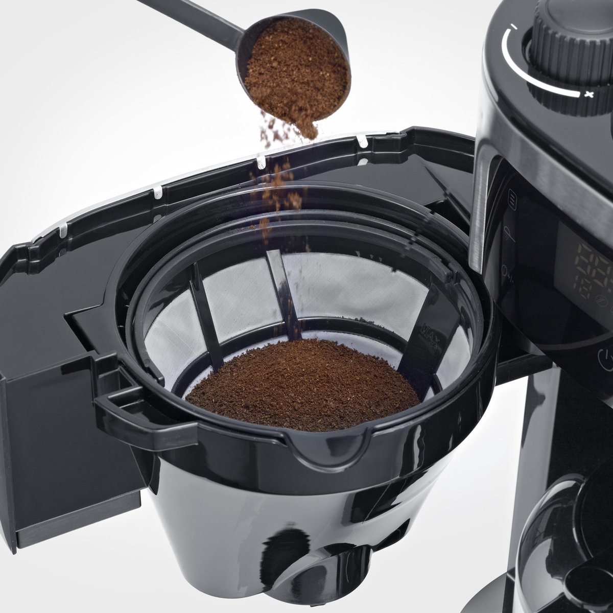 Severin Filterkaffeemaschine mit Mahlwerk und Edelstahl-Thermokanne, Koffiezetapparaat, RVS (geborsteld) Capaciteit koppen: 8 Display, Thermoskan, Met - Zwart