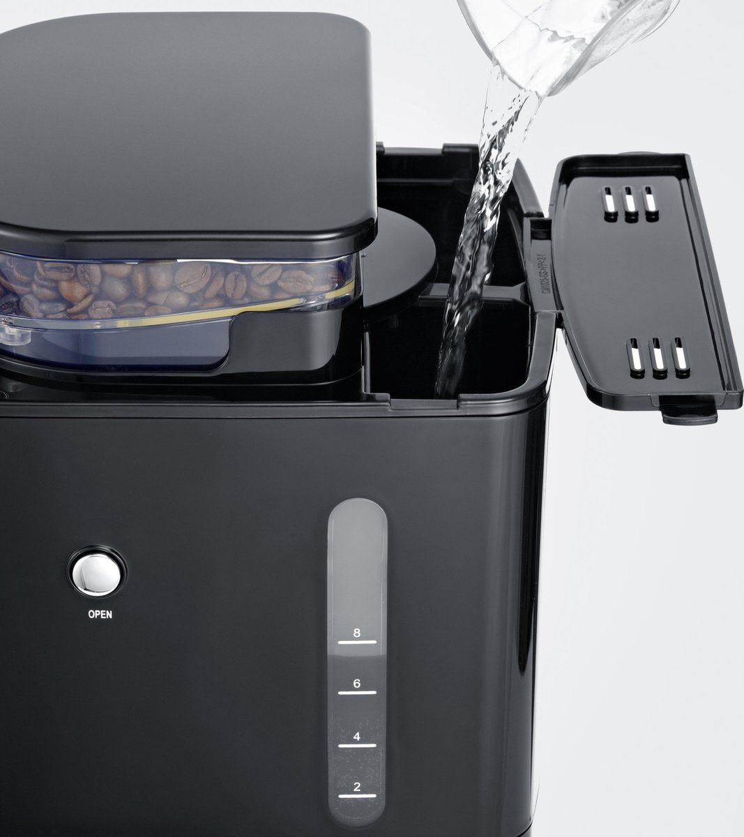 Severin Filterkaffeemaschine mit Mahlwerk und Edelstahl-Thermokanne, Koffiezetapparaat, RVS (geborsteld) Capaciteit koppen: 8 Display, Thermoskan, Met - Zwart