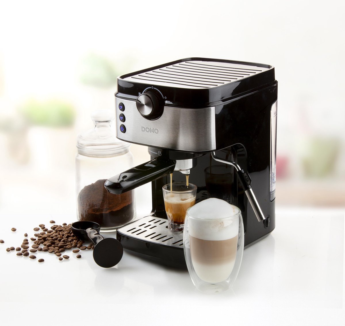 Domo DO711K Espressomachine, RVS 1450 W - Zwart
