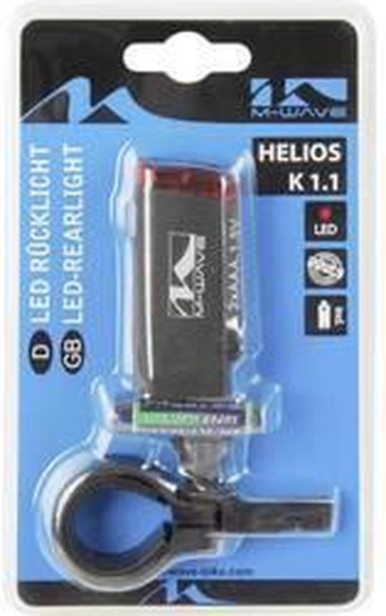 M-wave Achterlicht HELIOS K 1.1 LED werkt op batterijen - Zwart