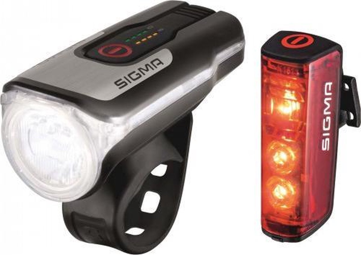 Sigma Fietsverlichtingsset AURA 80 FL / Blaze Set LED werkt op een accu - Rood