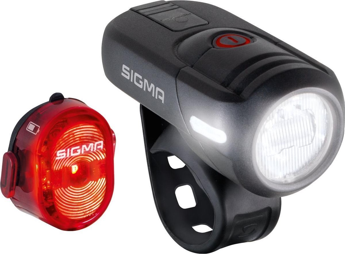 Sigma Fietsverlichtingsset AURA 45 / Nugget Set LED werkt op een accu - Zwart