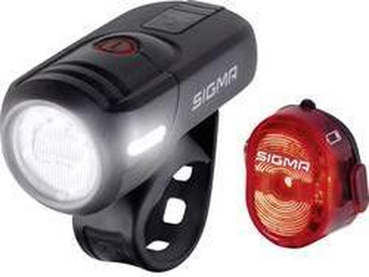 Sigma Fietsverlichtingsset AURA 45 / Nugget Set LED werkt op een accu - Zwart