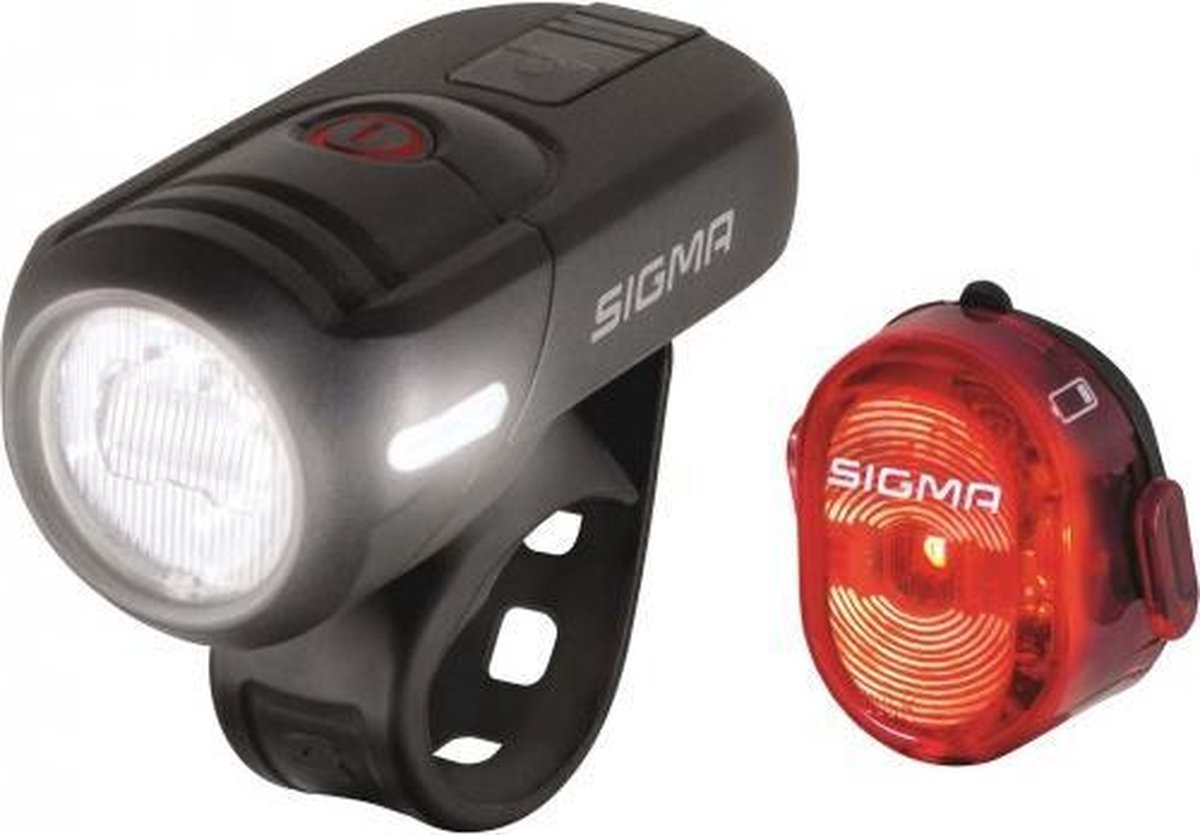 Sigma Fietsverlichtingsset AURA 45 / Nugget Set LED werkt op een accu - Zwart