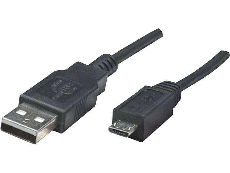 Manhattan USB 2.0 Aansluitkabel [1x USB-A 2.0 stekker - 1x Micro-USB 2.0 B stekker] 1.80 m UL gecertificeerd - Zwart