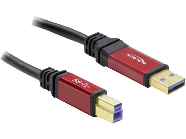 DeLOCK USB 3.0 Aansluitkabel [1x USB 3.0 stekker A - 1x USB 3.0 stekker B] 1.00 m Rood, Vergulde steekcontacten, UL gecertificeerd - Zwart