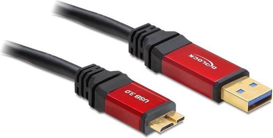 DeLOCK USB 3.0 Aansluitkabel [1x USB 3.0 stekker A - 1x Micro-USB 3.0 B stekker] 1.00 m Rood, Vergulde steekcontacten, UL gecertificeerd - Negro