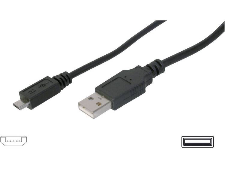 Digitus USB 2.0 Aansluitkabel [1x USB-A 2.0 stekker - 1x Micro-USB 2.0 B stekker] 3.00 m - Zwart