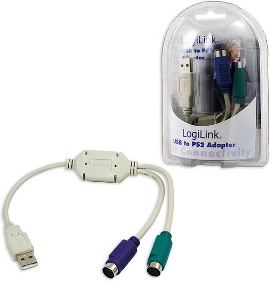 LogiLink USB 1.1 Aansluitkabel [1x USB 1.1 stekker A - 2x PS/2 bus] 15.00 cm - Grijs