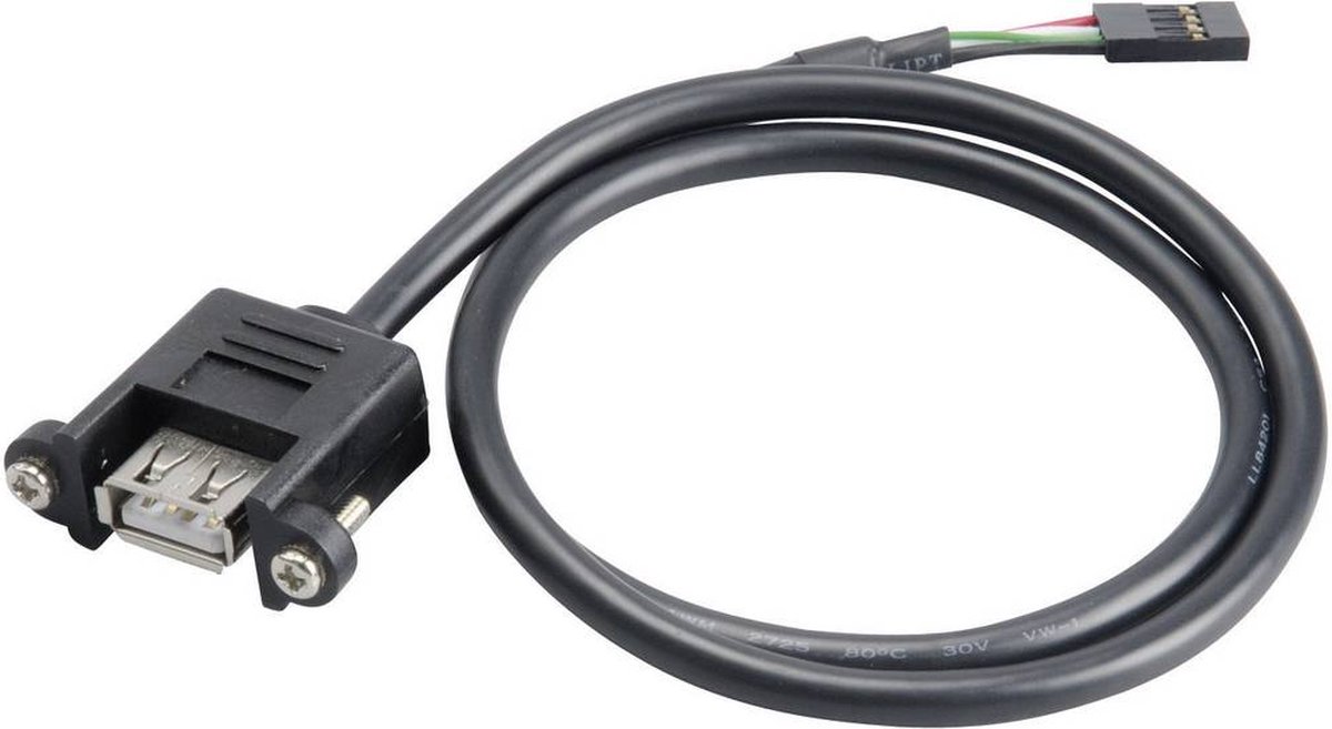 Akasa USB 2.0 Aansluitkabel [1x USB 2.0 bus intern 4-polig - 1x USB 2.0 bus A] 0.60 m Schroefbaar, Vergulde steekcontacten, UL gecertificeerd - Zwart