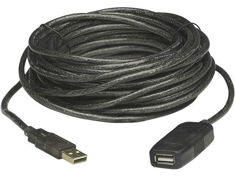 Manhattan USB 2.0 Verlengkabel [1x USB-A 2.0 stekker - 1x USB 2.0 bus A] 20.00 m - Zwart