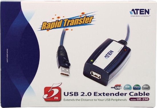 Aten USB 2.0 Verlengkabel [1x USB-A 2.0 stekker - 1x USB 2.0 bus A] 5.00 m - Zwart