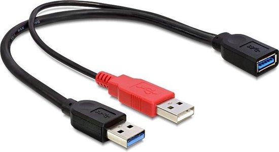 DeLOCK USB 3.0 Y-kabel [1x USB 3.0 stekker A - 1x USB 3.0 bus A] 30.00 cm Vergulde steekcontacten, UL gecertificeerd - Zwart