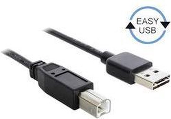 DeLOCK USB 2.0 Aansluitkabel [1x USB-A 2.0 stekker - 1x USB-B 2.0 stekker] 3.00 m Stekker past op beide manieren, Vergulde steekcontacten, UL - Zwart