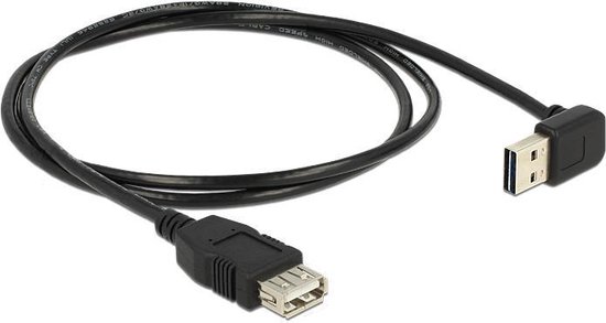 DeLOCK USB 2.0 Verlengkabel haaks [1x USB-A 2.0 stekker - 1x USB 2.0 bus A] 1.00 m Stekker past op beide manieren, Vergulde steekcontacten, UL gecertificeerd - Zwart