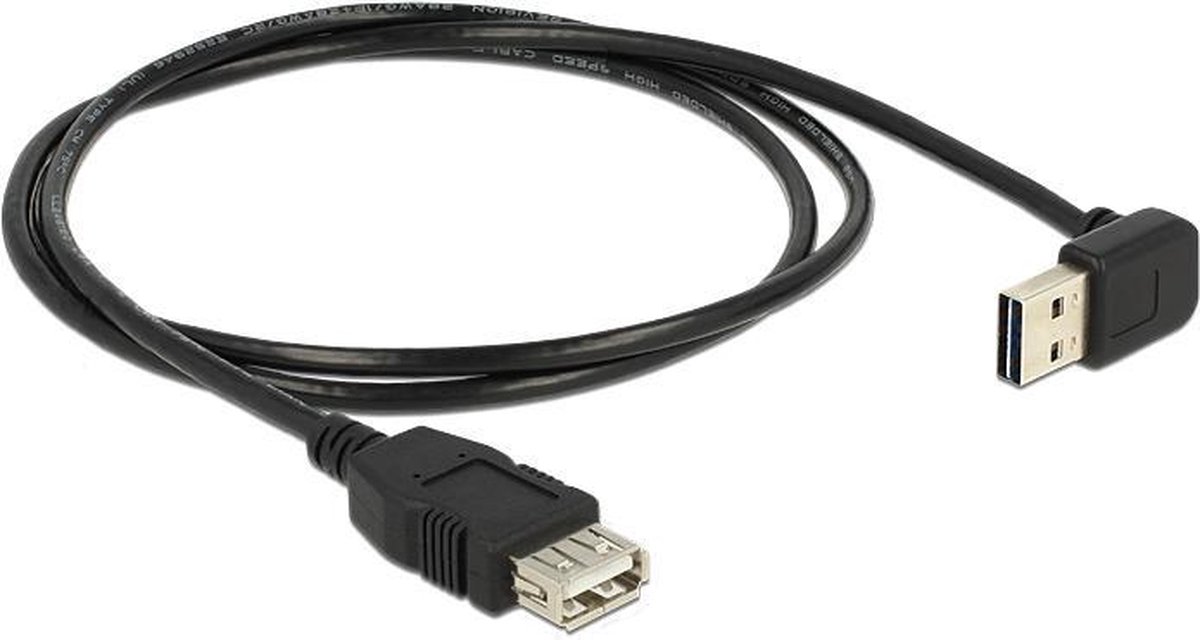 DeLOCK USB 2.0 Verlengkabel haaks [1x USB-A 2.0 stekker - 1x USB 2.0 bus A] 1.00 m Stekker past op beide manieren, Vergulde steekcontacten, UL gecertificeerd - Zwart