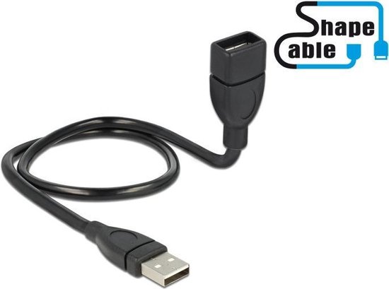 DeLOCK USB 2.0 Aansluitkabel [1x USB-A 2.0 stekker - 1x USB 2.0 bus A] 0.50 m Flexibele zwanenhalskabel - Zwart