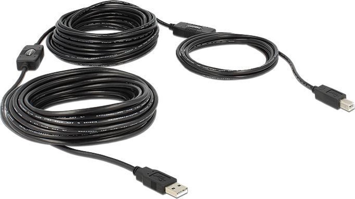 DeLOCK USB 2.0 Aansluitkabel [1x USB-A 2.0 stekker - 1x USB-B 2.0 stekker] 20.00 m UL gecertificeerd - Zwart
