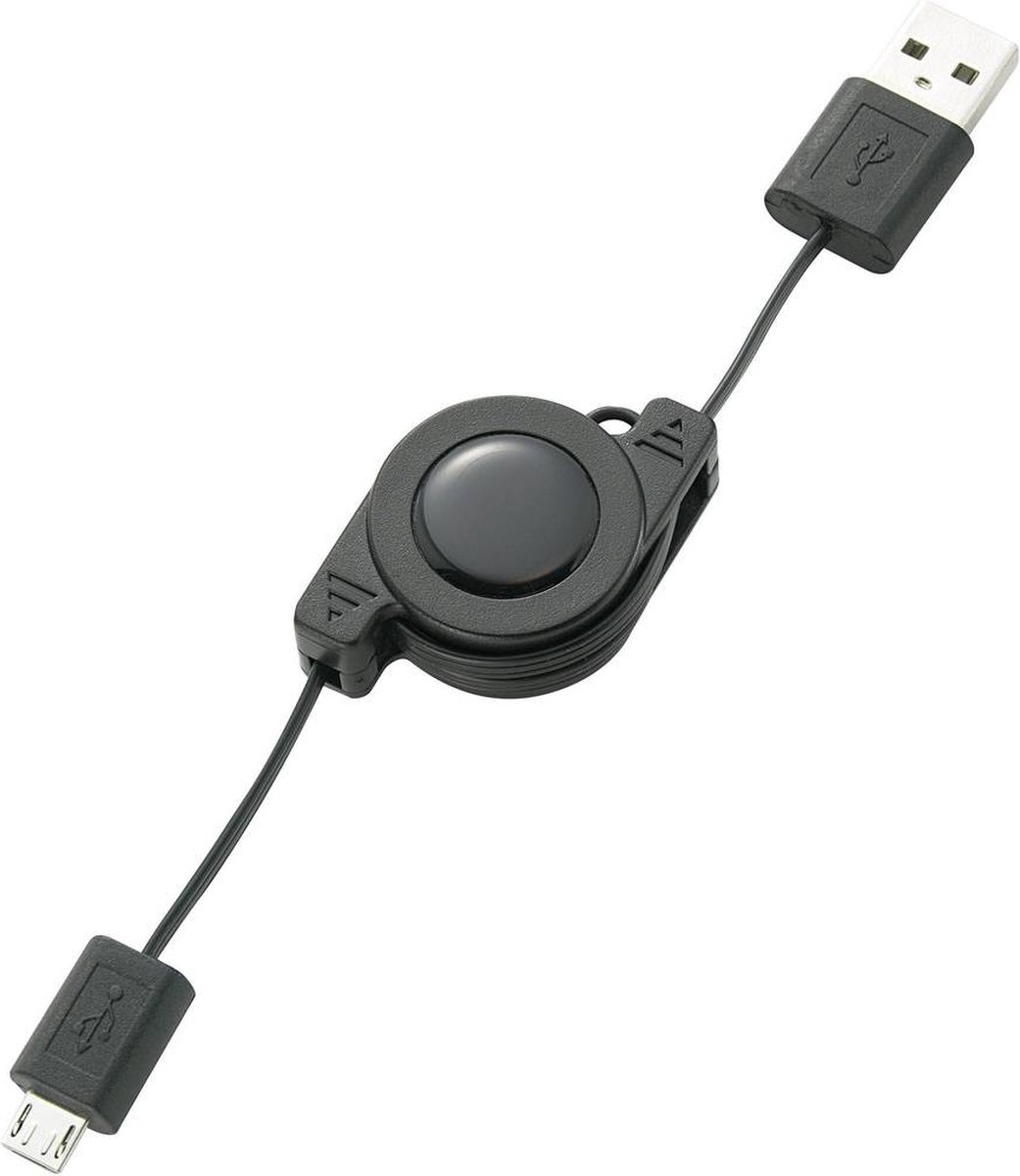 renkforce USB 2.0 Aansluitkabel [1x USB-A 2.0 stekker - 1x Micro-USB 2.0 B stekker] 0.80 m Incl. oproller - Zwart