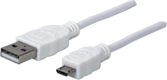 Manhattan USB 2.0 Aansluitkabel [1x USB-A 2.0 stekker - 1x Micro-USB 2.0 B stekker] 1.00 m UL gecertificeerd - Wit