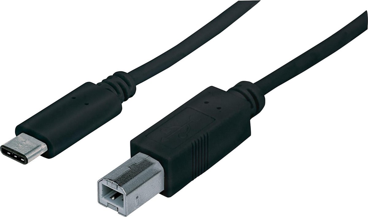 Manhattan USB 2.0 Aansluitkabel [1x USB-C stekker - 1x USB-B 2.0 stekker] 1.00 m UL gecertificeerd - Zwart