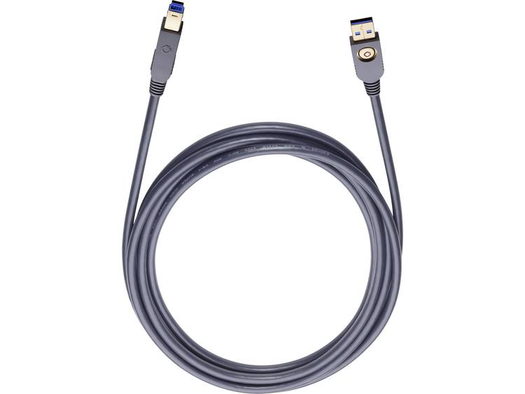 Oehlbach USB 3.0 Aansluitkabel [1x USB 3.0 stekker A - 1x USB 3.0 stekker B] 7.50 m Vergulde steekcontacten - Zwart