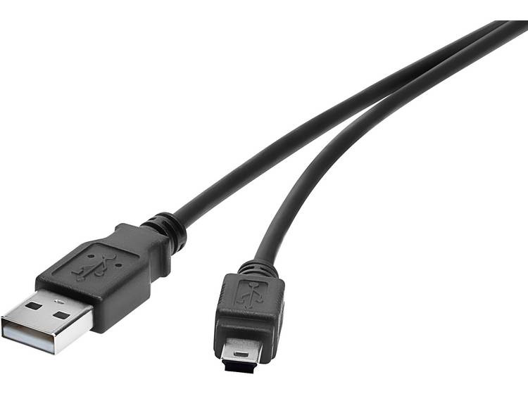 renkforce USB 2.0 Aansluitkabel [1x USB-A 2.0 stekker - 1x Mini-USB 2.0 B stekker] 15.00 cm UL gecertificeerd, Vergulde steekcontacten - Zwart