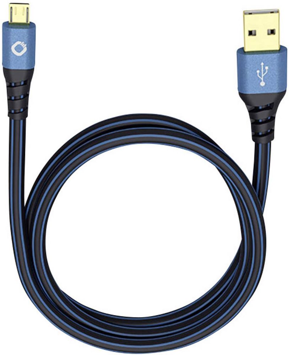 Oehlbach USB Plus Micro USB 2.0 Aansluitkabel [1x USB-A 2.0 stekker - 1x Micro-USB 2.0 B stekker] 0.50 m Vergulde steekcontacten - Blauw