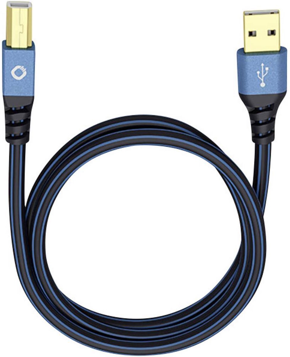 Oehlbach USB Plus B USB 2.0 Aansluitkabel [1x USB-A 2.0 stekker - 1x USB-B 2.0 stekker] 0.50 m Vergulde steekcontacten - Blauw