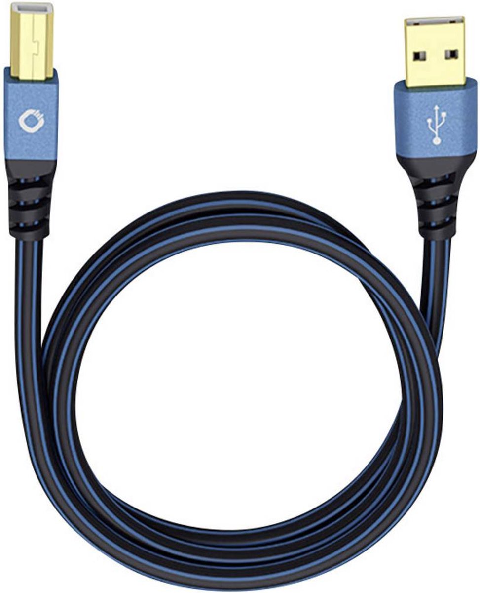 Oehlbach USB Plus B USB 2.0 Aansluitkabel [1x USB-A 2.0 stekker - 1x USB-B 2.0 stekker] 5.00 m Vergulde steekcontacten - Blauw