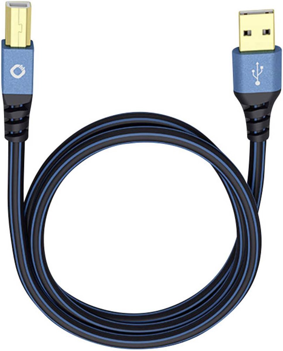 Oehlbach USB Plus B USB 2.0 Aansluitkabel [1x USB-A 2.0 stekker - 1x USB-B 2.0 stekker] 10.00 m Vergulde steekcontacten - Blauw