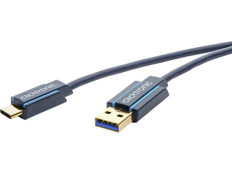 Clicktronic USB 2.0 Aansluitkabel [1x USB 3.0 stekker A - 1x USB-C stekker] 0.50 m - Blauw