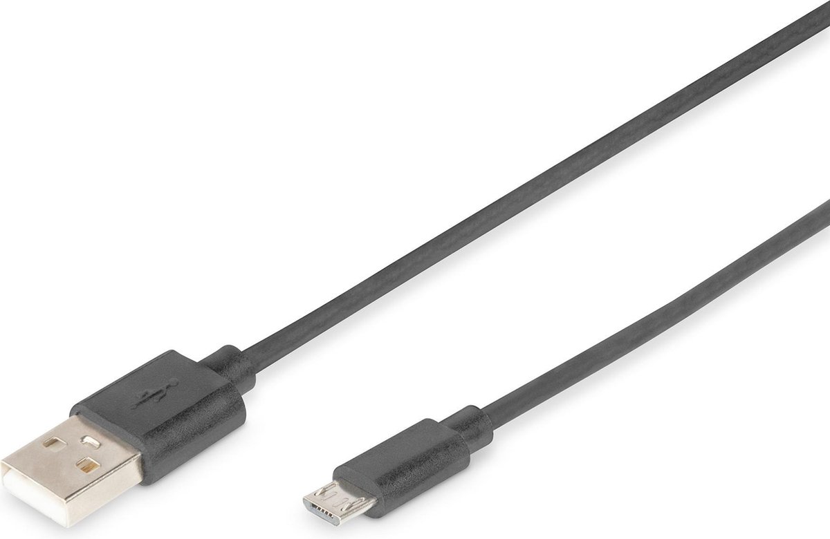 Digitus USB 2.0 Aansluitkabel [1x USB-A 2.0 stekker - 1x Micro-USB 2.0 B stekker] 1.80 m Rond, Afgeschermd (dubbel) - Zwart