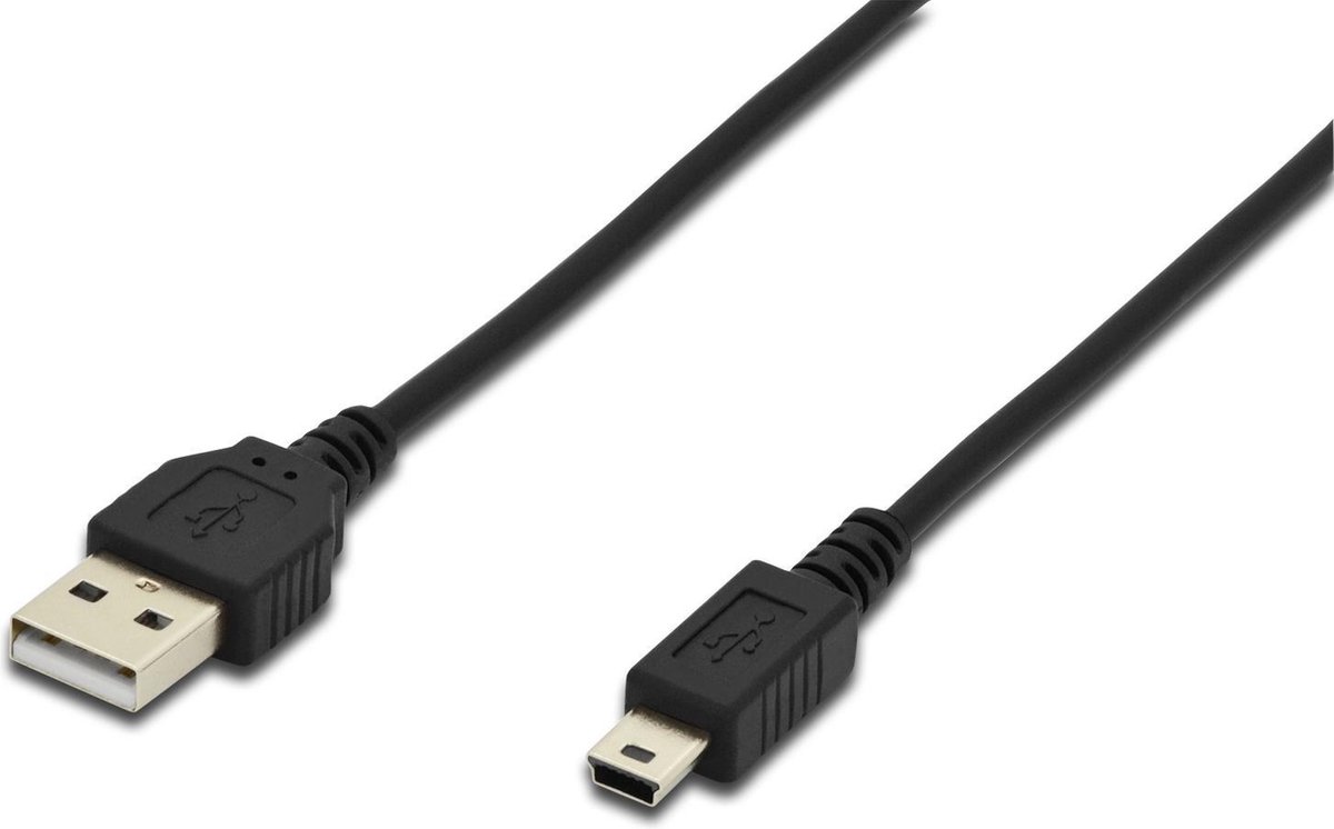 Digitus USB 2.0 Aansluitkabel [1x USB-A 2.0 stekker - 1x Mini-USB 2.0 B stekker] 1.80 m Rond, Afgeschermd (dubbel) - Zwart